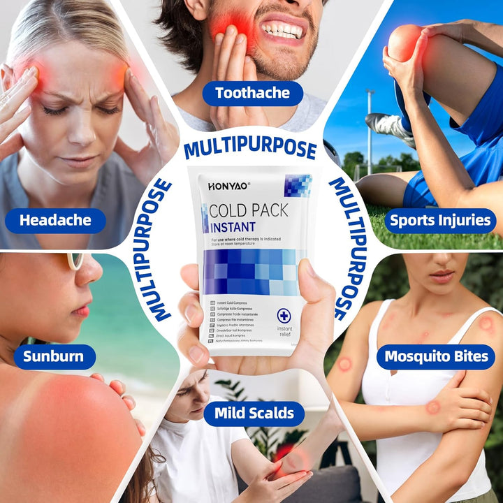 Instant Ice Pack, 9 Packs Disposable Instant Cold Packs, Ice Packs for Sports Injuries, Cold Compress for Pain Relief, Swelling, Inflammation, Sprains, Toothache, Athletes & Outdoor Activities