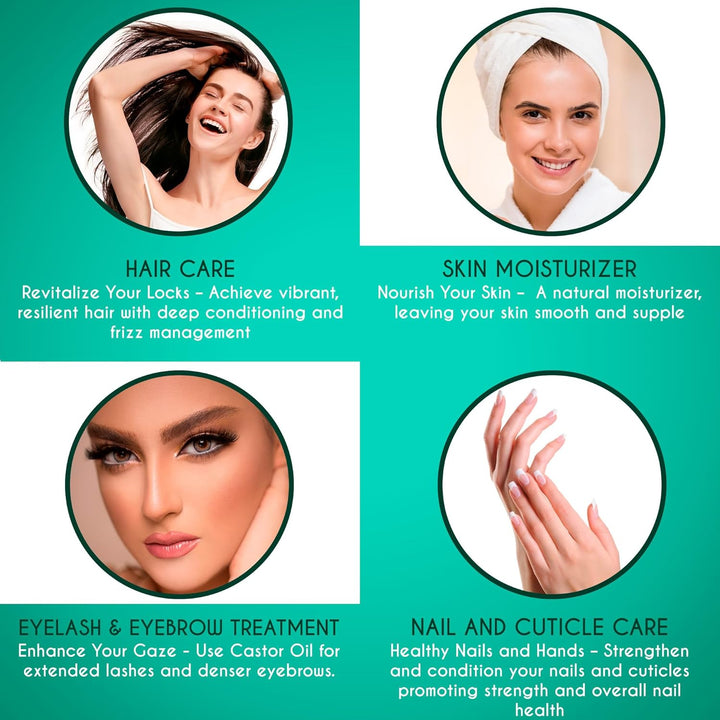 Organic Castor Oil for Eyelashes and Eyebrow Growth 100Ml Cold Pressed Castor Oil for Hair Growth, Nails & Skin, 100% Natural Castor Oil - Glass Bottle + Pipette + Eyelash & Eyebrow Brush