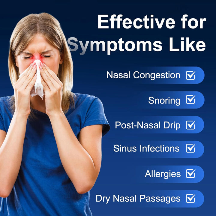 Neti Pot Sinus Rinse Squeeze Bottle Nose Wash Cleaner Pressure Rinse Nasal Irrigation for Adult & Kid BPA Free 300 ML with 30 Nasal Wash Salt Packets(Blue)