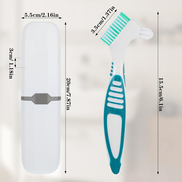 2Pcs Effective Denture Toothbrush, Denture Brush Multi-Layered Soft Bristles Denture Cleaner with Carrying Case for Dentures False Teeth Clean Care