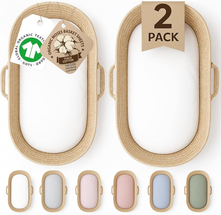 Organic Snuzpod 4 Compatible Crib Sheets - Thickest & Softest 2000GSM GOTS 100% Organic Cotton – Set of 2 Snuzpod Fitted Sheets – Snuzpod 4 Fitted Sheet 40 X 75.5 – Premium Snuzpod Mattress Bedding