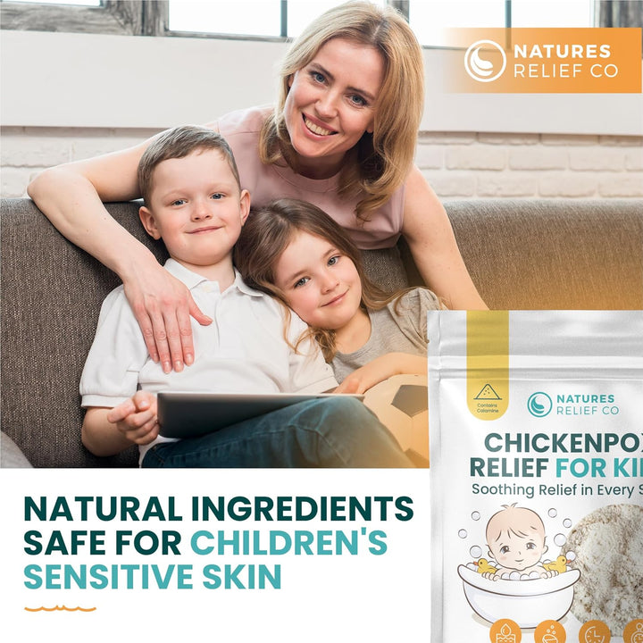 Chickenpox Relief Treatment | Colloidal Oatmeal & Calamine | Oatmeal Bath Soak for Chicken Pox Relief Kids - Colloidal Oatmeal Bath for Itchy Skin and Pain Relief | Made in UK | 300G