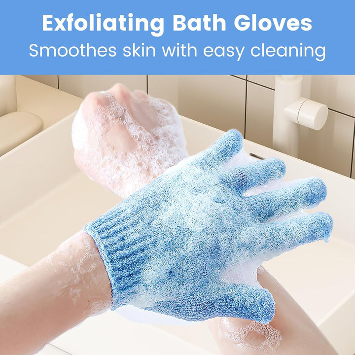 Exfoliating Gloves | Bamboo Shower Gloves | 6Pcs Bath and Body Exfoliator Mitts | Scrubs Away Ingrown Hair and Dead Skin for Shower, Spa, Massage and Dead Skin Cell Remover Loofah - Green,Blue,Pink