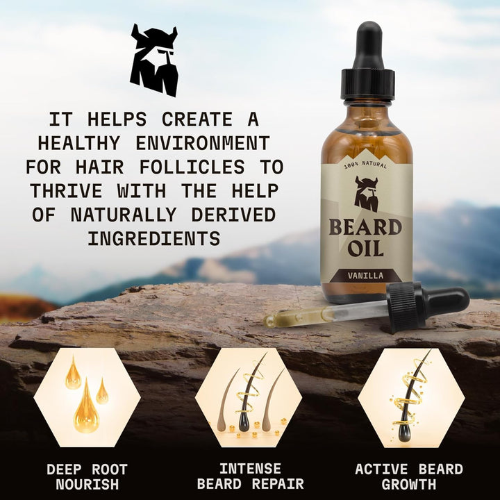 Beard Oil for Men - 60 Ml, Vanilla Scent - Naturally Derived Conditioner with Almond, Tea Tree, Argan & Jojoba Oil for Beard Growth, Softening & Moisturising