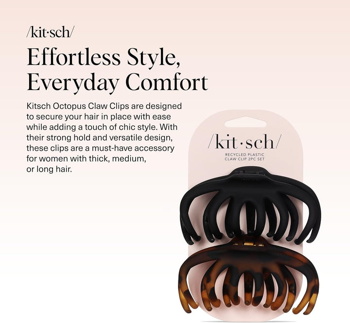 Hair Clip Octopus Style - Secure Hold Large Claw Clip, Hair Claw Clips for Thick Hair, Hair Accessories for Women, Hair Accessories for Girls, Hair Clips for Women, Black & Tortoise, 2Pcs