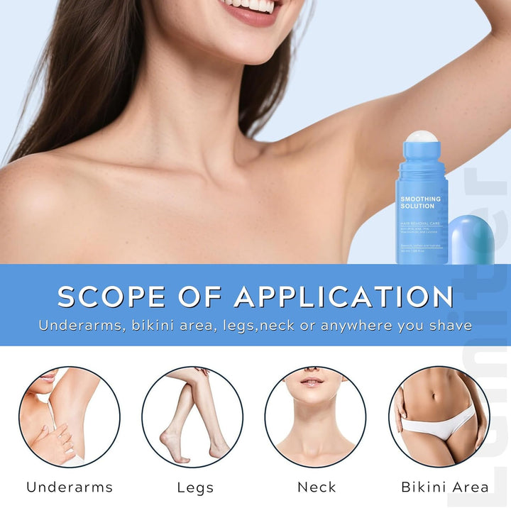 Smoothing Solution Ingrown Hair Treatment, after Shave Soothing Roll on Serum with BHA AHA, Razor Bump & Ingrown Hairs Serum for Men & Women Underarm/Face/Neck/Leg, Tend Skin Solution, 50ML