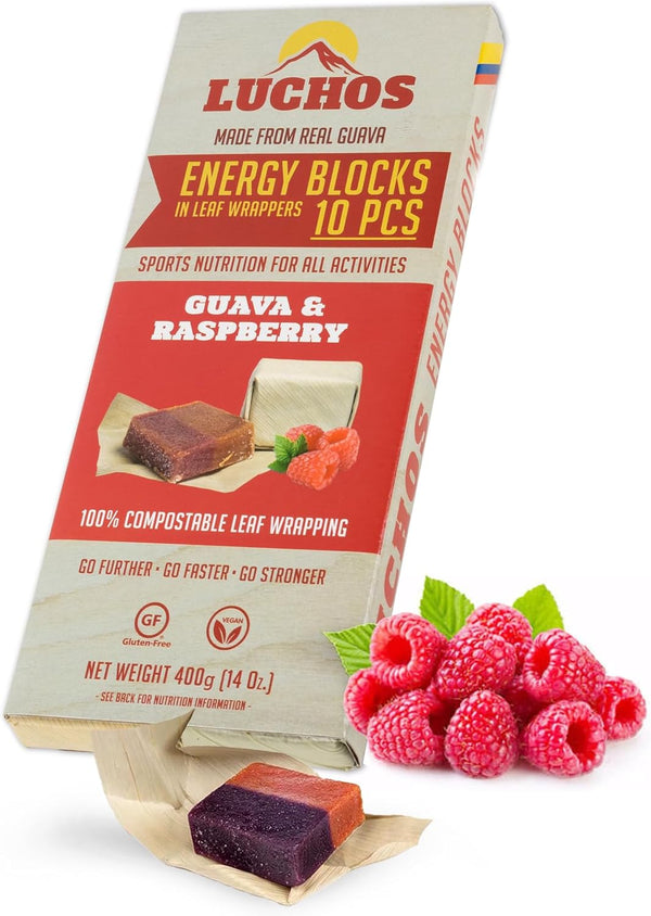 LUCHOS Energy Blocks - Guava & Raspberry, 10 X 400 G | Colombian On-The-Go Sports Nutrition for Running, Cycling & Hiking | a Natural Alternative to Bars & Gels | Vegan, Gluten Free & Easy to Digest