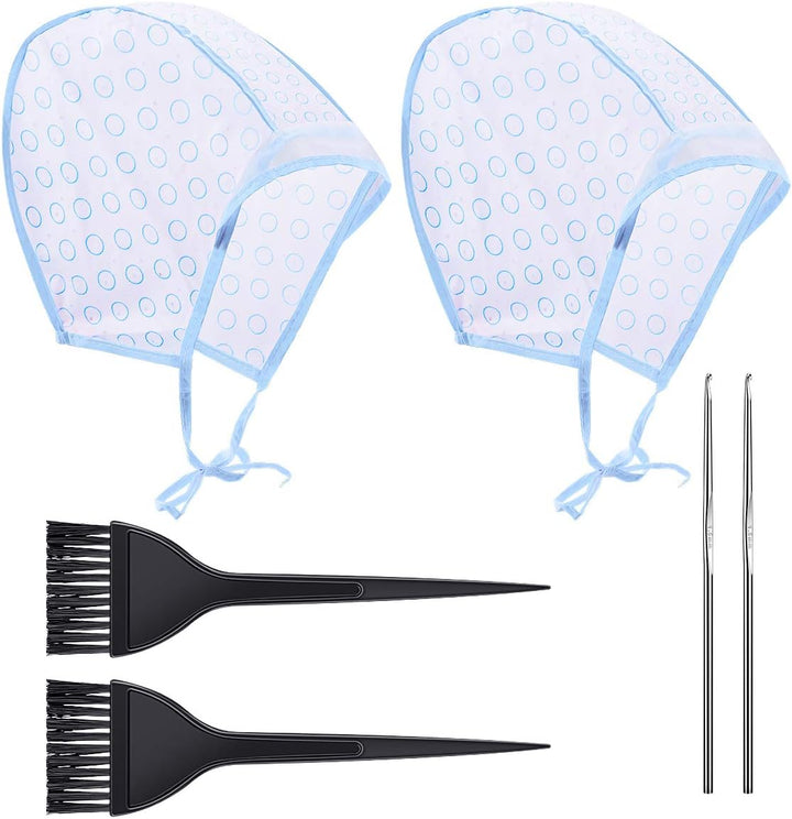 Hair Coloring Highlighting Cap, 2 Hair Disposable Tipping Frosting Cap with 2 Hook and Hair Coloring Brush for Dyeing Hair Salon Home Use