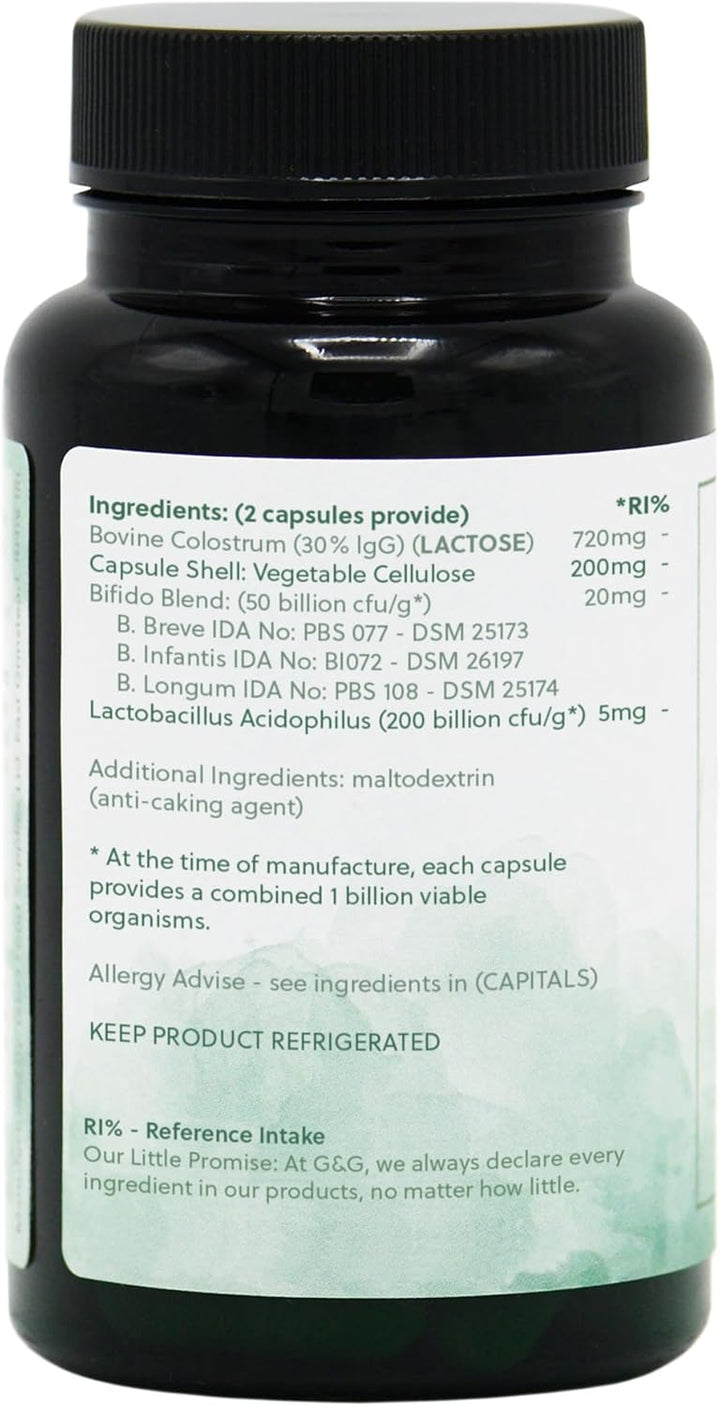 Colostrum plus Capsules - Bovine Colostrum from Grass-Fed Cows - Min 30% Igg Level - 60 Capsules - Non-Gmo, Made in the UK by