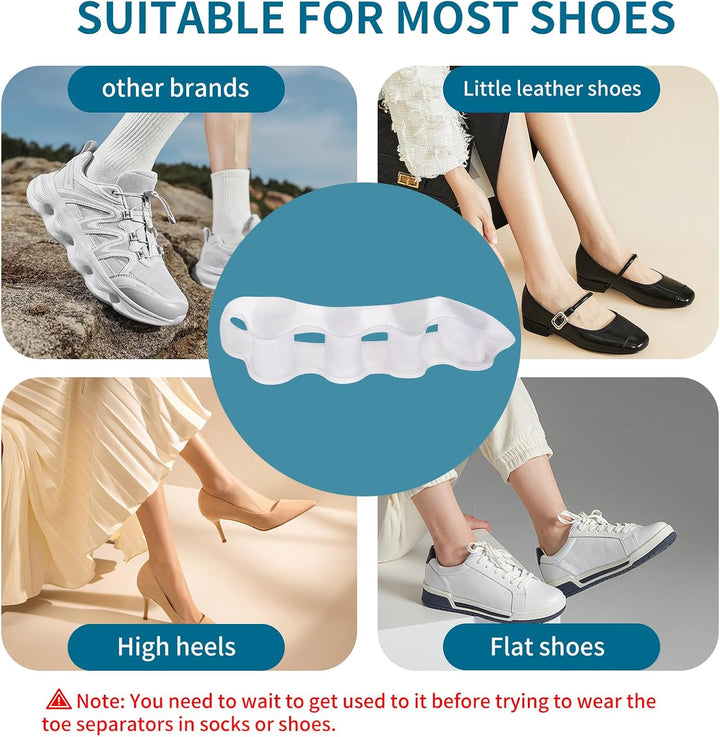 Toe Separator,Gel Toe Spacers for Overlapping Toes-[4 Pcs]-Washable and Reusable Toe Straighteners,Dividers to Correct Bunions,Hammertoes,Relief Restore Feet