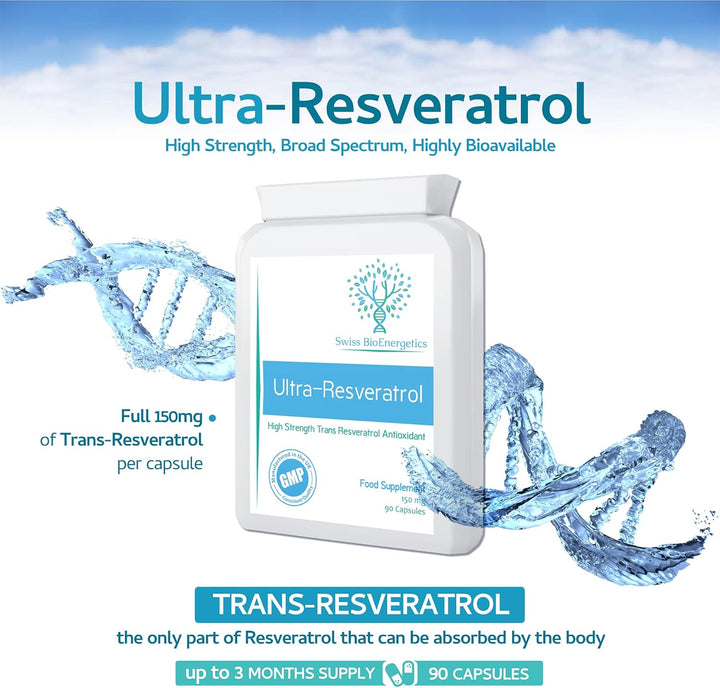 Ultra-Resveratrol 150Mg 90 Capsules - High Strength 150Mg Trans Resveratrol - High Potency Targeted Release Antioxidant Supplement