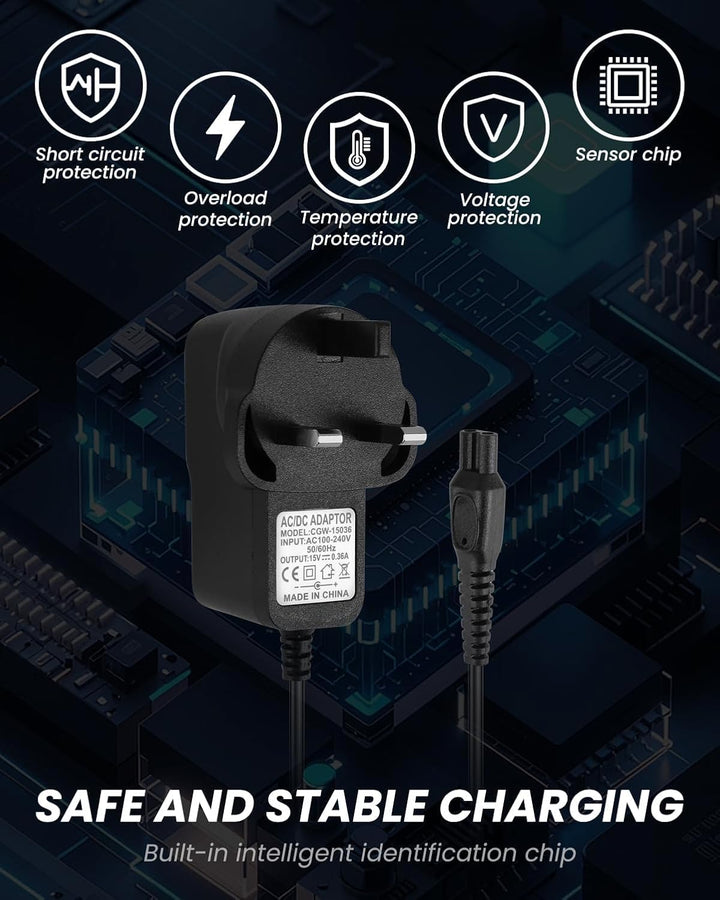 15V for Philips Shaver Charger HQ8505 Cable, UK for Series 3000, 5000, 7000, 9000 Beard Trimmer BT5502, BT9810, S5465, S3233, S3333, S1332, MG7790, MG7750 Electric Razor Aquatouch Power Lead