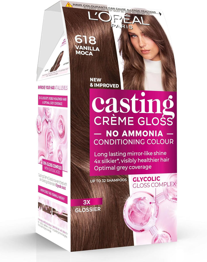 Casting Crème Gloss 400 Brown: a No-Ammonia, Semi-Permanent Hair Colour Lasting 32 Washes. Get up to 3X Glossier, 4X Silkier, Visibly Healthier Hair with This Natural and Radiant Brown Tone.