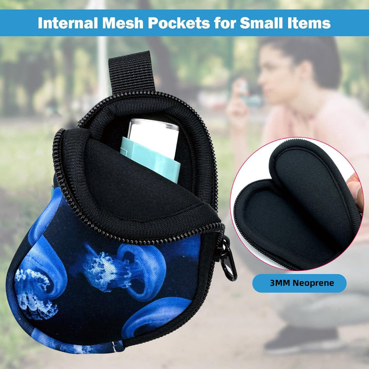 Asthma Inhaler Holder Neoprene Protective Portable Carrying Bag Travel Inhaler Mini Case Sleeve for L-Shaped Inhaler, Inhaler Not Included (Jellyfish)