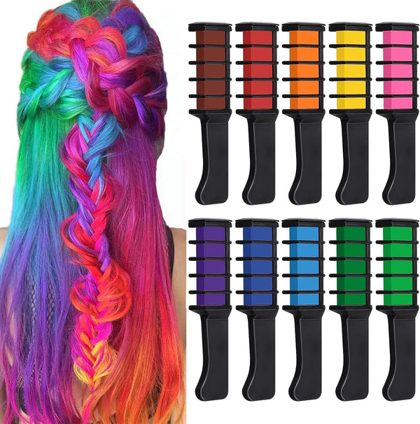 10 Color Temporary Bright Hair Chalk Set,  Metallic Glitter Hair Chalks Birthday Girls Gift, Hair Chalk Comb Set Washable Color for Kids Hair Dyeing Party, Cosplay, Halloween, Christmas