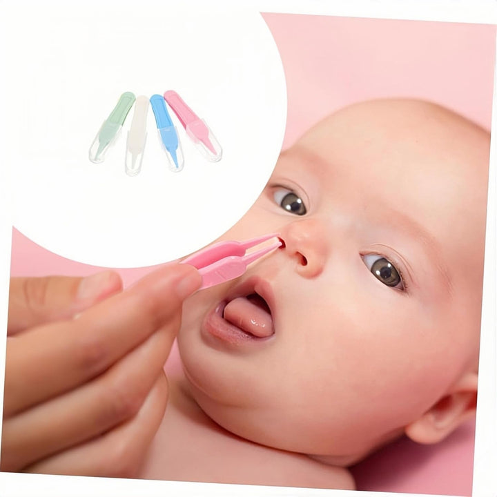 Baby Ear & Nose Cleaning Clip,4 Pcs Plastic Round-Head Nasal Tweezers,Baby Nose Picker for Cleaning the Nasal Cavity,Nose Cleaning Tools,Gentle and Safe