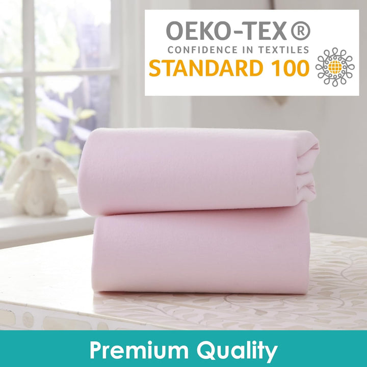 2 Pack Fitted Jersey Cotton Moses Basket Sheets 74 X 30 Cm (Pink)