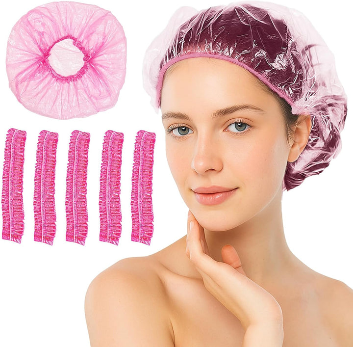 100Pcs Shower Caps Disposable, Disposable Shower Caps for Women, Large Thick Waterproof Shower Cap, Plastic Elastic Hair Bath Caps for Hair Treatment for Salon, Spa, Travel, Home Use, Hotel (White)