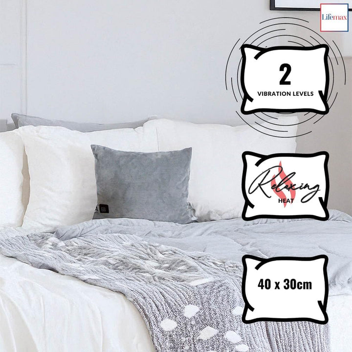 Heated Massage Cushion: Soft Portable Vibration Massage Wellness Cushion with Built-In USB Rechargeable Battery, 2 Vibration Levels with Heat, Cordless Warmth for Back & Neck, Travel or Home