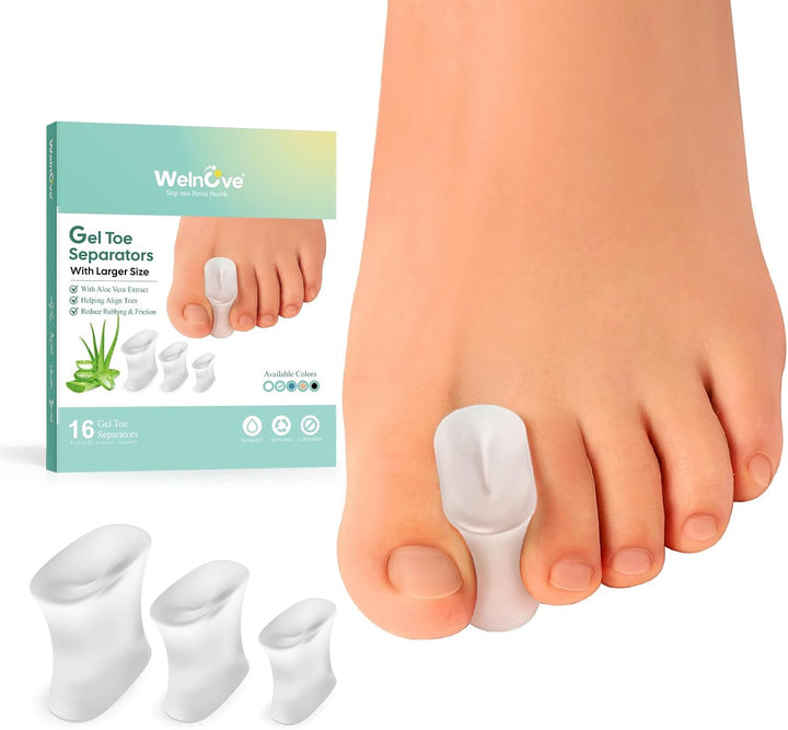 Gel Toe Separators and Bunion Toe Spacers - 12 Pack Toe Spacers with Aloe Vera Extract Infused - Silicone Bunion Corrector for Curled Toes and Overlapping Toes, Calluse