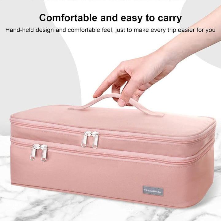 40 * 15 * 14Cm Double Layer Hair Dryer Storage Bag - Hair Straightener Travel Case, Dryer and Straightener Storage Bag, Styler Travel, Styler Storage, Pink