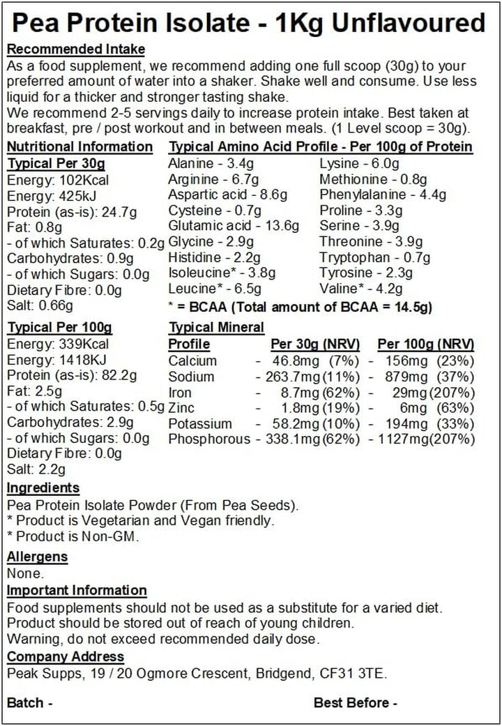 Pea Protein Isolate Powder 1Kg - Packaging May Vary (Unflavoured)