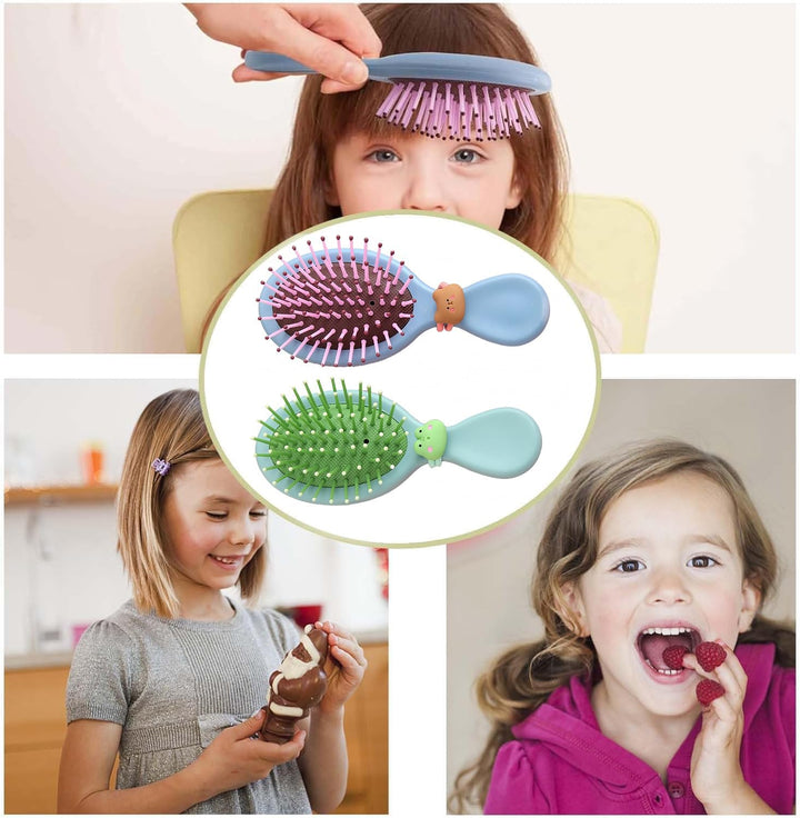 2Pcs Toddler Hair Brush Kids Hair Brush Set,Massage Comb Small Hair Paddle Brush for Thick Curly Thin Long Short Wet or Dry Hair Provide Effective Way for Daily Hair Care(Little Bear and Little Frog).