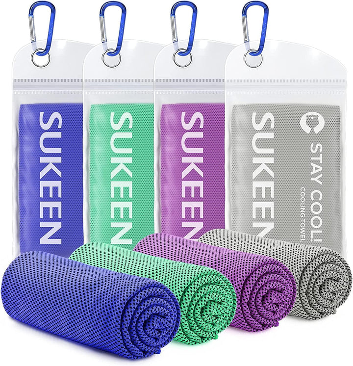 Cooling Towel 4 Pack - Stay Cool Ice Towels for Neck, Gym Use - Men and Women (2 Grey, 2 Black)