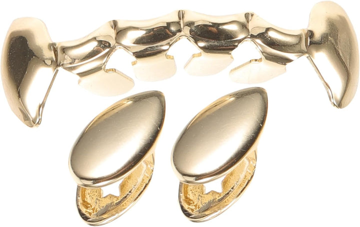 5 Sets Hip Hop Vampire Mouth Grills Copper Fake Teeth Halloween Cosplay Costume Accessory Funny Fashion Party Props for Men