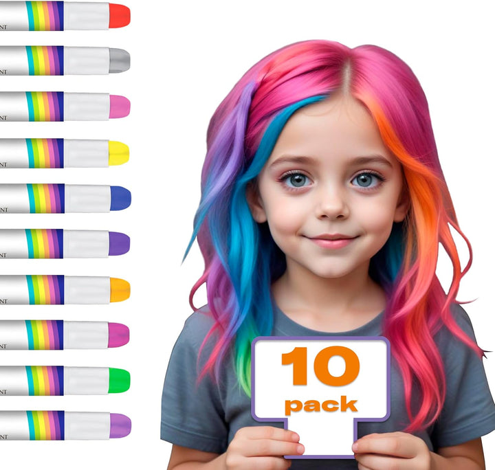 Hair Chalk Gift for Girls & Kids - 10 Pens Temporary Non-Toxic Easy Washable Hair Dye Colorful, Pens, Gift Birthday Party Girls