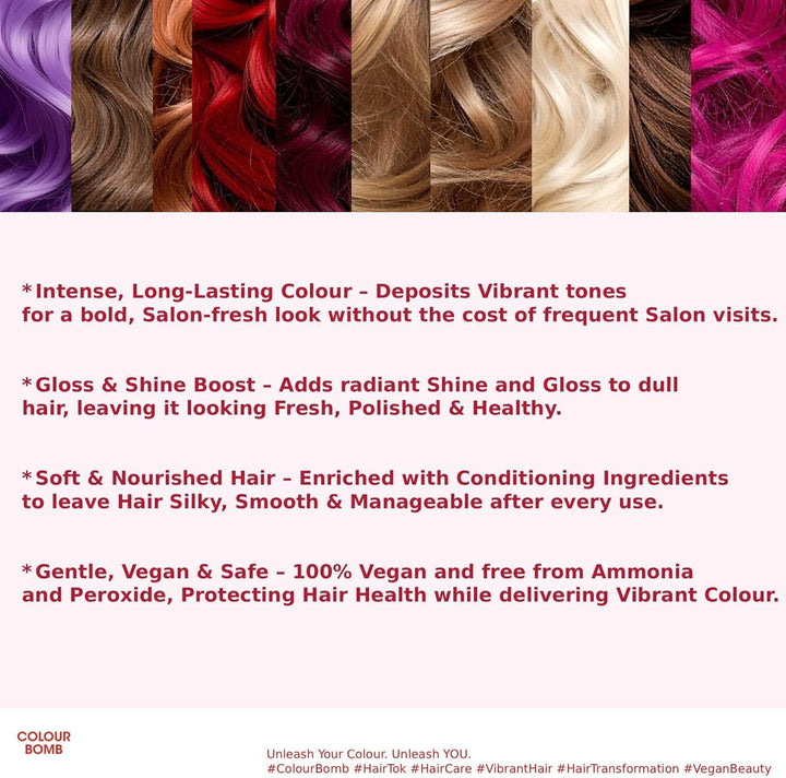 Colour Bomb Burgundy Hair Colour Depositing Conditioner 250Ml – Vibrant Gloss & Shine, Softening & Nourishing Colour Refresh Treatment, No Mix, Vegan, Ammonia & Peroxide Free