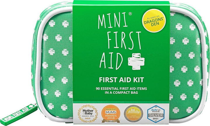 Kit - 90 Items Kids First Aid Kit Includes Plasters, Bandages, Scissors, Tweezers & Burn Gel – for Car, Home, Office, Travel & Camping - Ideal for Babies & Kids – as Seen on Dragons Den