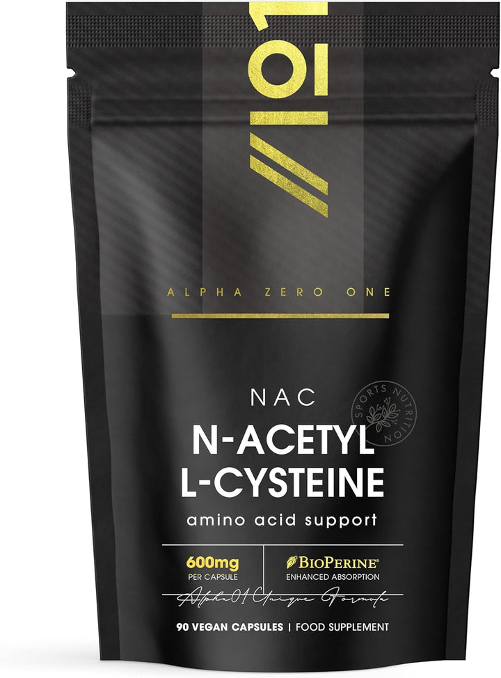 N-Acetyl L-Cysteine 600Mg with Bioperine® – 90 Vegan Capsules – Vegan Fermented Amino Acid – Resealable and Recyclable Pouch by