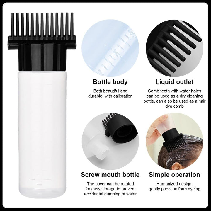 Hair Oil Applicator Bottle, 3PCS Root Comb Applicator with Continuous Spray Bottle 300Ml, Graduated Scale for Salon & Home DIY