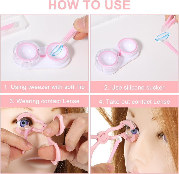 Contact Lens Applicator,Contact Lens Wearing Aids,Contacts Remover Tool for Contacts Insertion Tool Set Includes Tweezers,Len Case and Contactes Len Remover Plunger Suction Cup