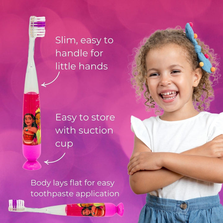 Disney Princess Flashing Toothbrush for Kids with 2 Minute Flashing Light, Comfortable Handle Grip, Soft Rounded Bristles and Suction Cup for Upright Storage for Children Ages 3+