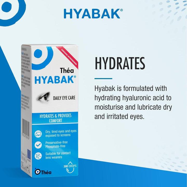 Hyabak Eye Drops - to Provide Comfort and Relief for Dry Eye | for Dry Eyes, Caused by Environmental Factors I Suitable for Contact Lens Wearers and Screen Users | Preservative-Free |10 Ml