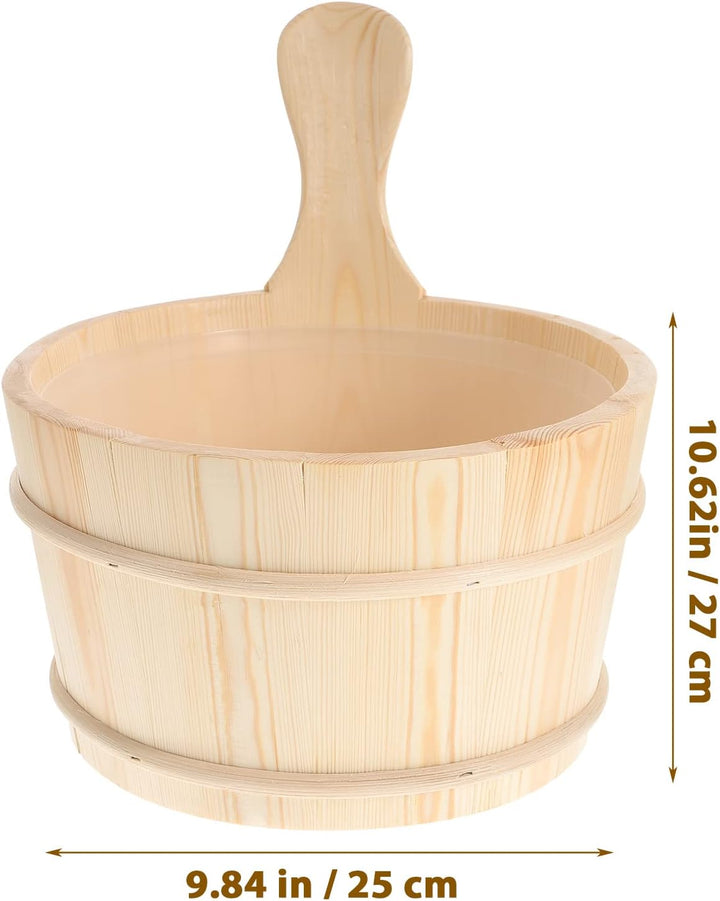 2Pcs Sauna Wooden Bucket and Ladle Set Sauna Water Bucket Wood Ladle Kit Barrel Set Sauna Steam Water Accessories (Neutral Style)