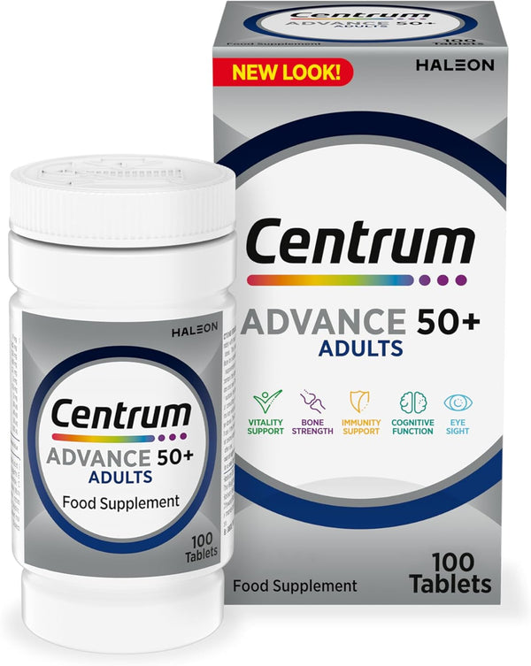 Advance 50+ Tablets Multivitamin & Mineral Supplements, with 24 Essential Nutrients, Including Vitamin D, C, Zinc, 100 Ct