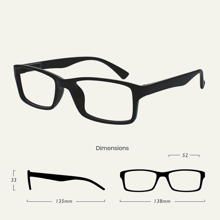 PEP Classic Reading Glasses for Women Men, Scratch Resistant Rectangular Frame with Spring Hinges, Black +1.5 (Pack of 4)
