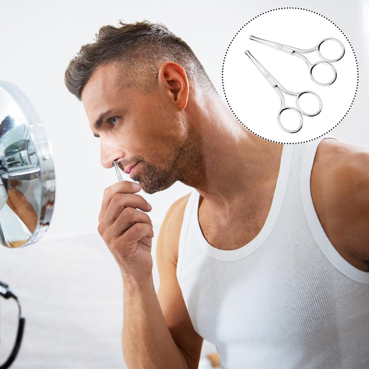 2PCS Professional Grooming Scissors for Personal Care, Hair Cutting and Eyebrow Trimming, Nose Trimmer and Facial Hair Removal, round Tip Design Stainless Steel Scissors (Silver)