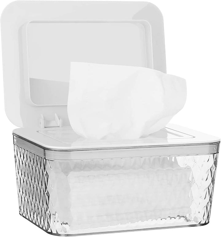 Wet Wipes Box, Large Capacity Wipes Box Container Plastic Wipes Napkin Tissue Holder Dispenser with Dustproof Lid (White)