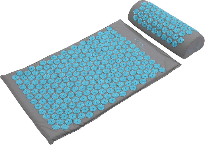 Acupressure Mat and Pillow Set with Carry Bag (Grey/Blue)