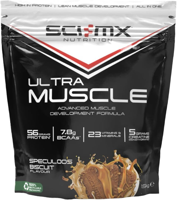 Ultra Muscle - Protein Powder for Muscle Development + 23 Vitamins & Minerals - Strawberry • 5G Creatine + 7.8G Bcaas per Serving • 1.5Kg