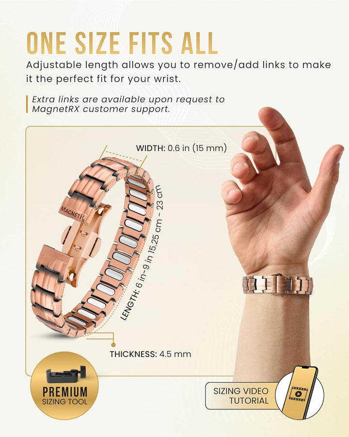 ® Magnetic Copper Bracelet for Men - Ellipsemax 5X Strength 5,000 Gauss Magnets - Designed in USA & Patent Approved - Premium Mens Copper Bracelet with Adjustable Length
