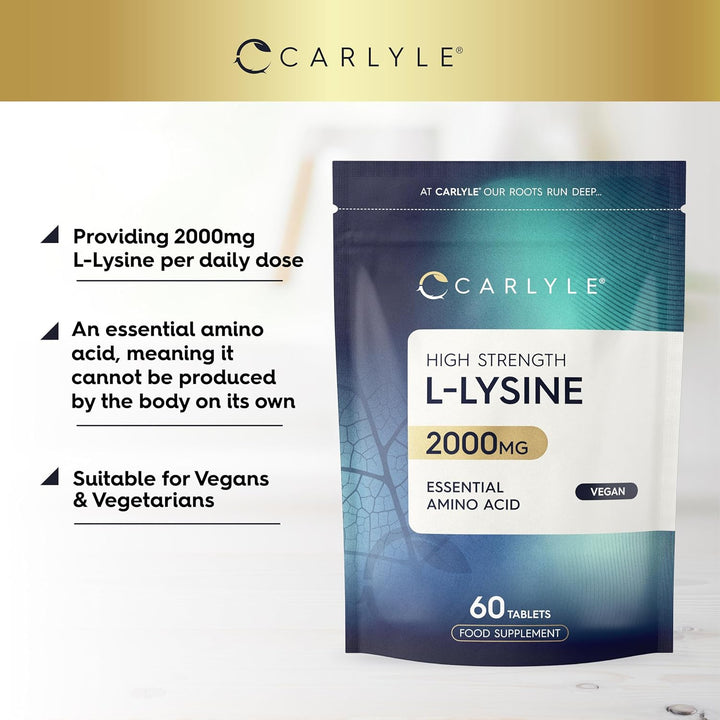 L-Lysine 2000Mg | 60 Tablets | Essential Amino Acid | High Strength Vegan Supplement | by