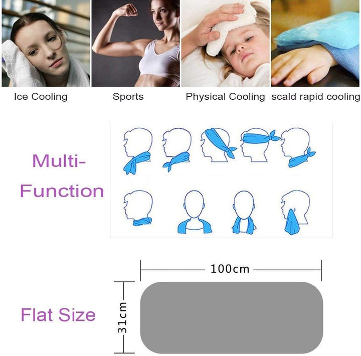 Cooling Towel, Ice Cold Sports Sweat Towel for Instant Relief Perfect for Cooling Scarf Neck,Forehead, Wristband, Bandana, Stay Cool from over Heating during All Kinds of Sports and Exercise