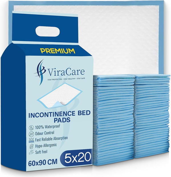 100 X Premium Incontinence Bed Pads 60X90 Cm | Incontinence Bed Sheets | Provides Soft Feel | Disposable Bed Mats for Incontinence | Bed Protectors Kids | Maternity Bed Mats (5 Packs of 20)