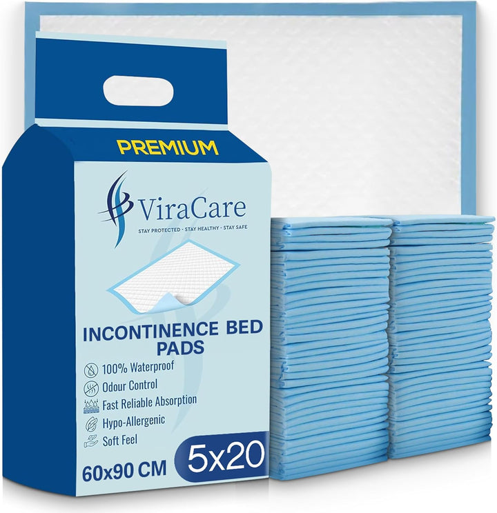 100 X Premium Incontinence Bed Pads 60X90 Cm | Incontinence Bed Sheets | Provides Soft Feel | Disposable Bed Mats for Incontinence | Bed Protectors Kids | Maternity Bed Mats (5 Packs of 20)