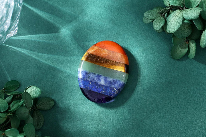 7 Chakra Crystal Worry Stone for Anxiety Relief for Adults,Healing Crystal Gifts for Women,Polished Crystal Gemstone Thumb Stone Mindfulness Gifts Small Gifts Stocking Fillers Women